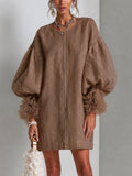 Rebecca | Zip-front balloon sleeve mini dress 1