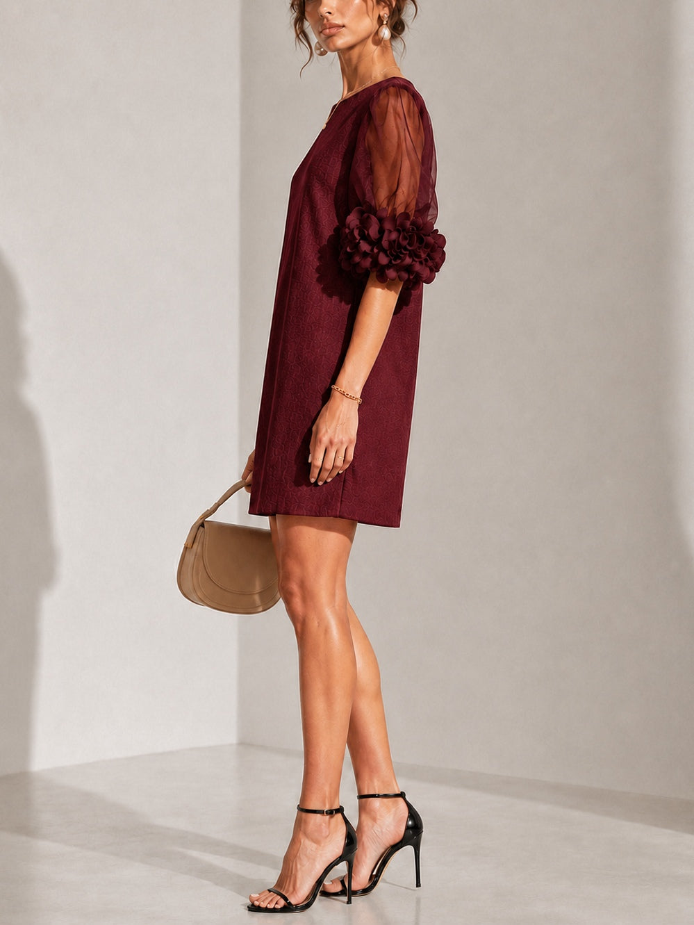 Philippa | Floral-cuff puff-sleeve mini dress 2