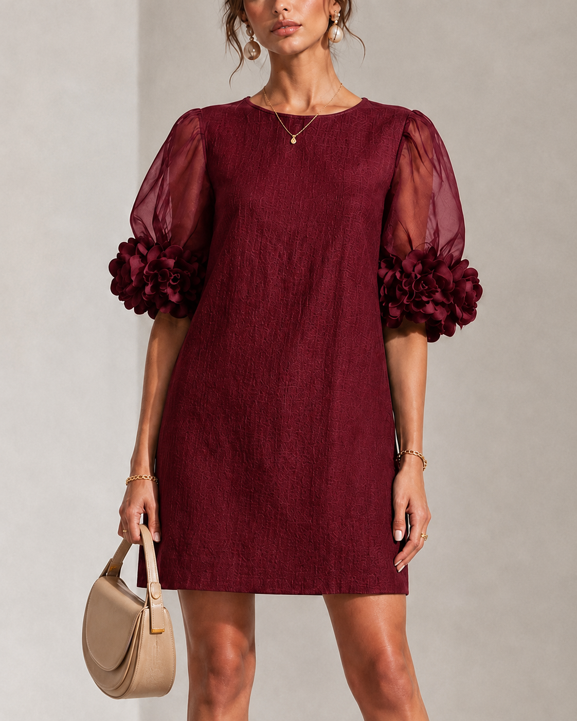 Philippa | Floral-cuff puff-sleeve mini dress 1