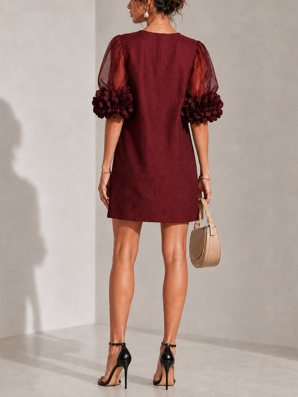 Philippa | Floral-cuff puff-sleeve mini dress 3