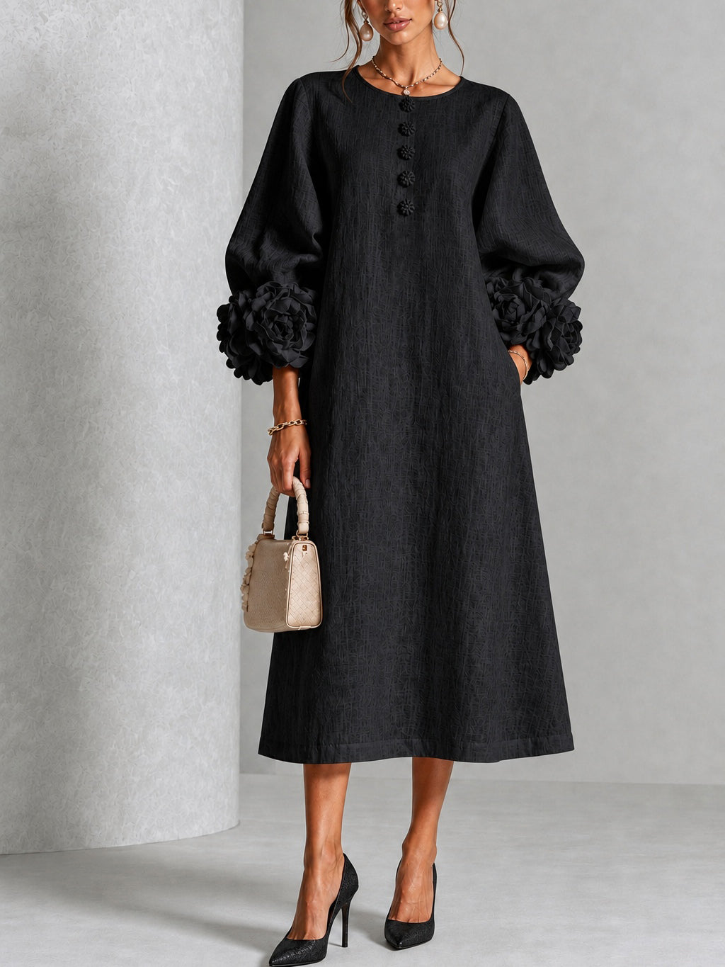 Amaya | Floral-cuff midi dress 1