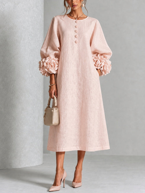 Rosetta | Floral-cuff buttoned midi dress 1