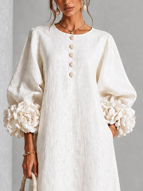 Aria | Floral-cuff buttoned midi dress 4