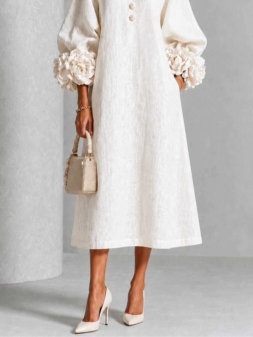 Aria | Floral-cuff buttoned midi dress 5