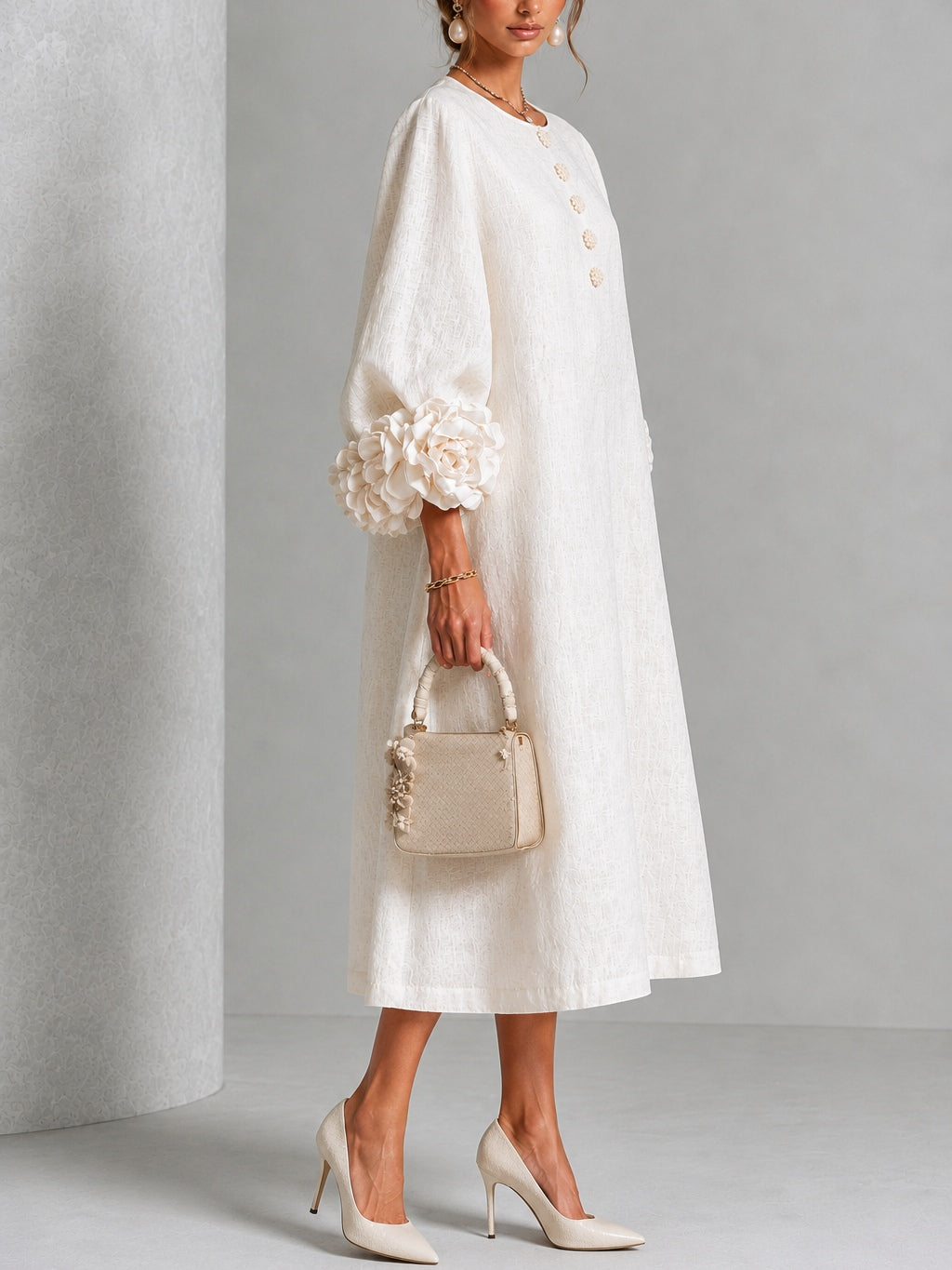 Aria | Floral-cuff buttoned midi dress 2