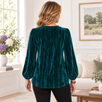 Cora | Floral embroidered velvet blouse teal 3