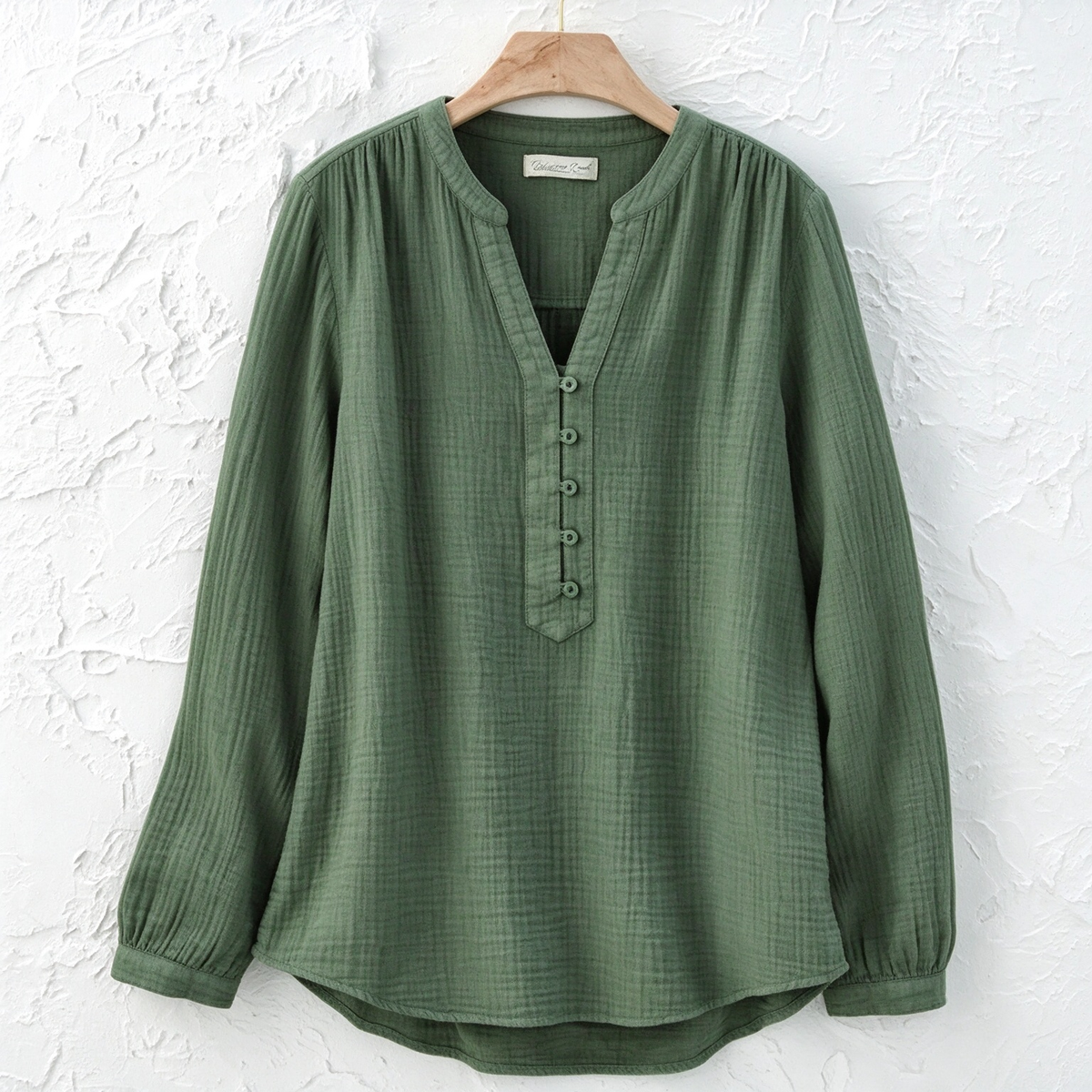 Delphine | Cotton gauze notch neck henley tunic 2