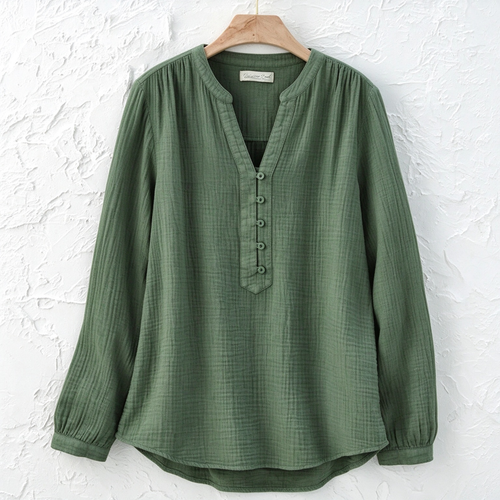 Delphine | Cotton gauze notch neck henley tunic 2