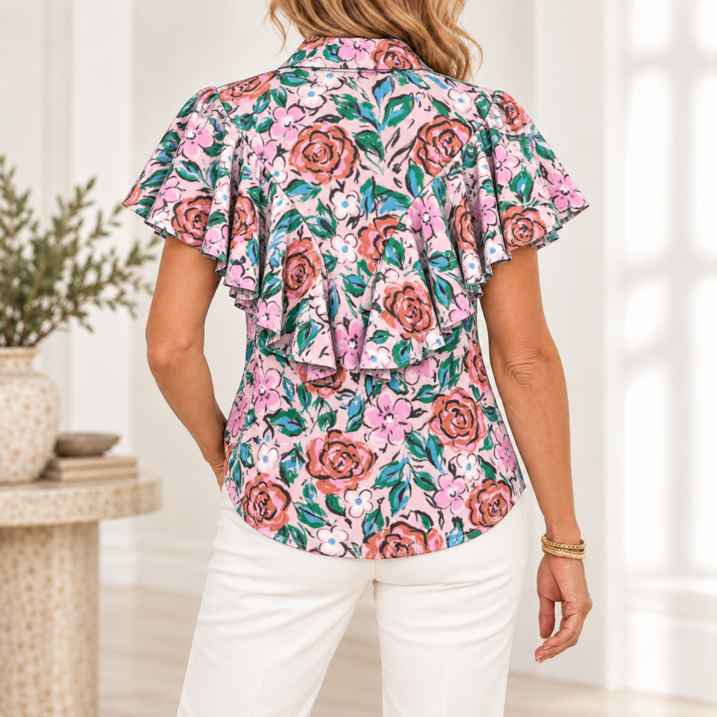 Imogen | Floral ruffle button front blouse 3