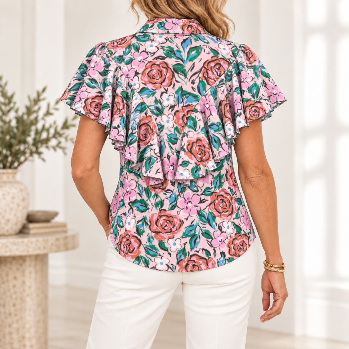 Imogen | Floral ruffle button front blouse 3