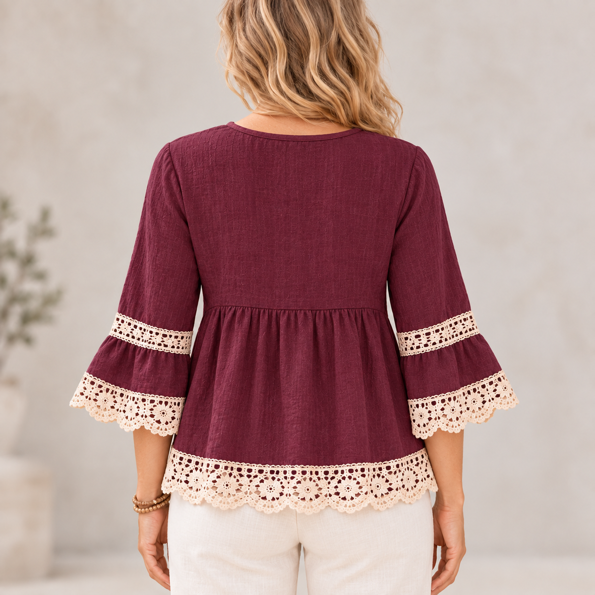 Elvira | Boho lace trim V-neck peplum blouse 3