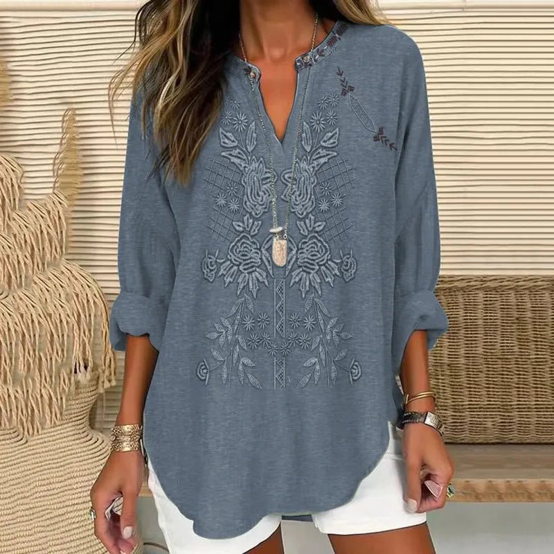 Irene | Embroidered V-neck blouse for mature women 7
