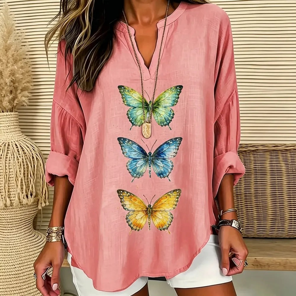 Grace | Vibrant triple butterfly print V-neck tunic 7