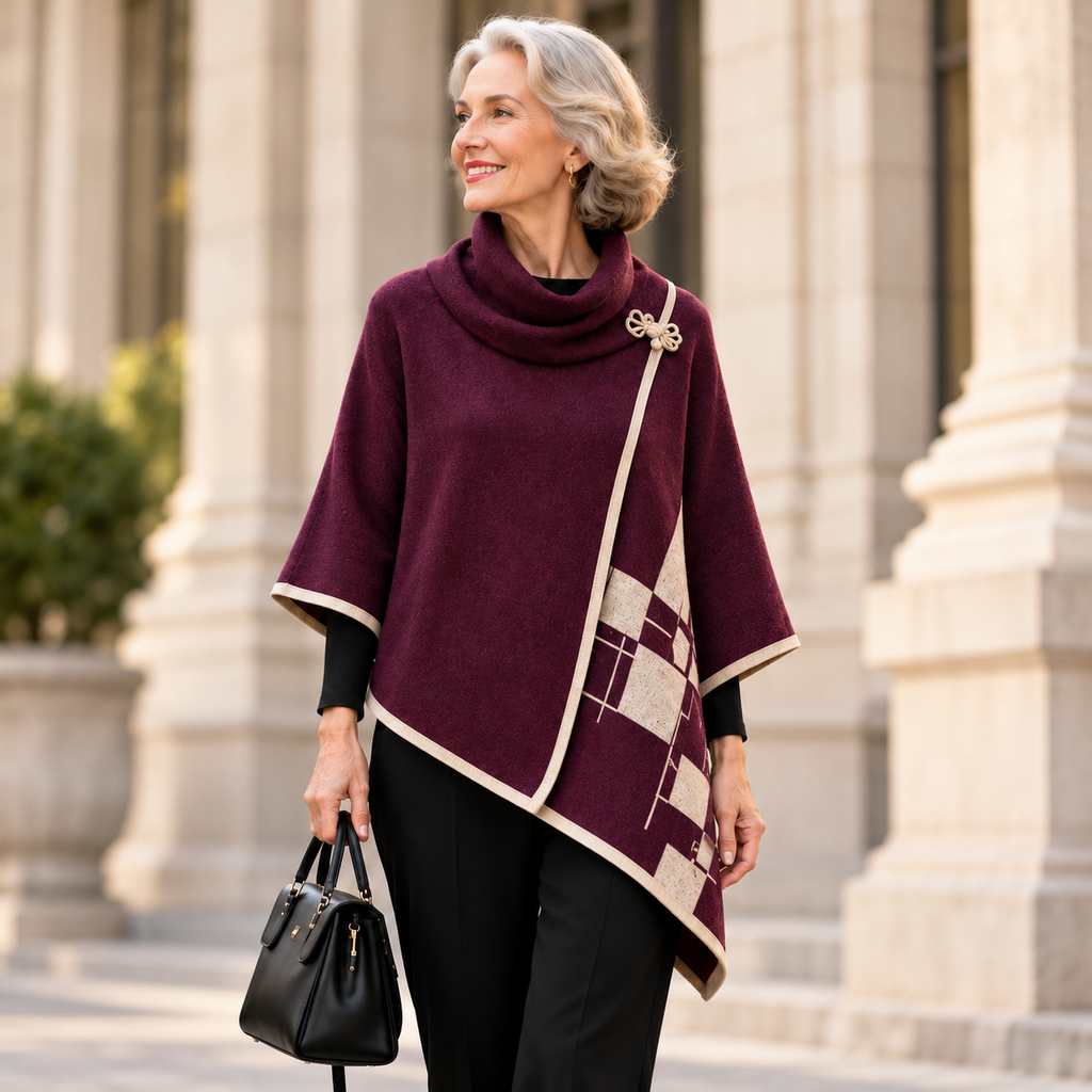 Caroline | Cowl neck asymmetric poncho tunic 2