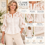 Dominique | Ivory floral lace blouse peplum 3/4 sleeve 4