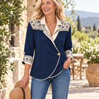 Heather | Navy floral embroidered wrap blouse 2