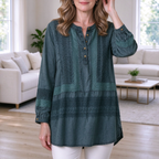 Esme | Dark teal lace inset button notch v top 1