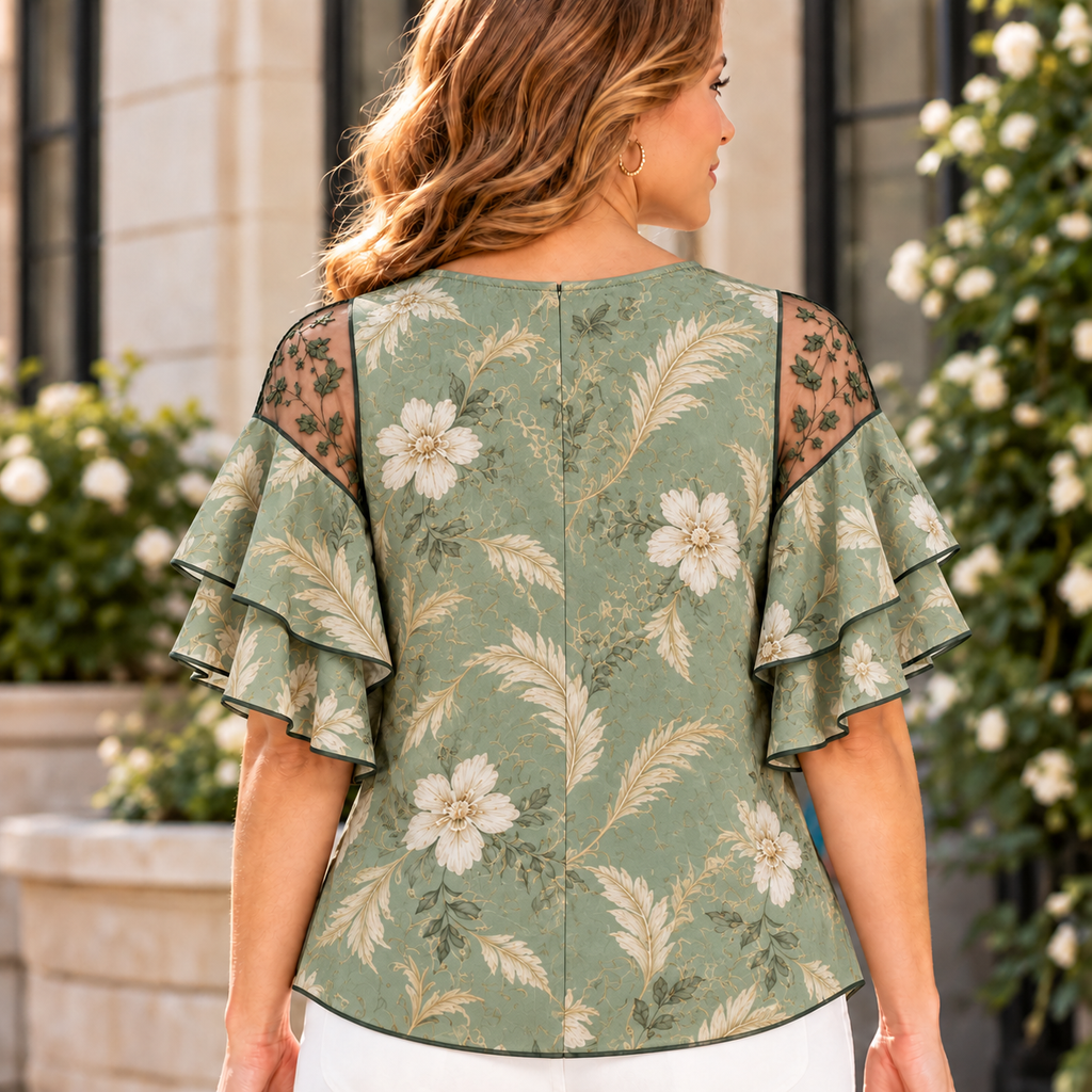 Annette | Botanical floral pleated layered blouse 3