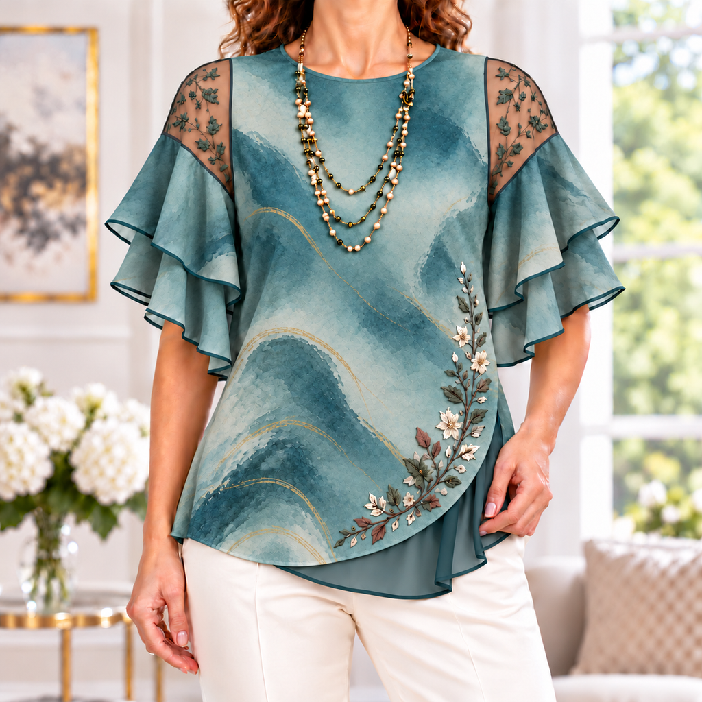 Ariana | Abstract print pleated layered blouse 1