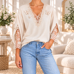 Petra | Lace butterfly blouse V-neck 3/4 sleeve 1