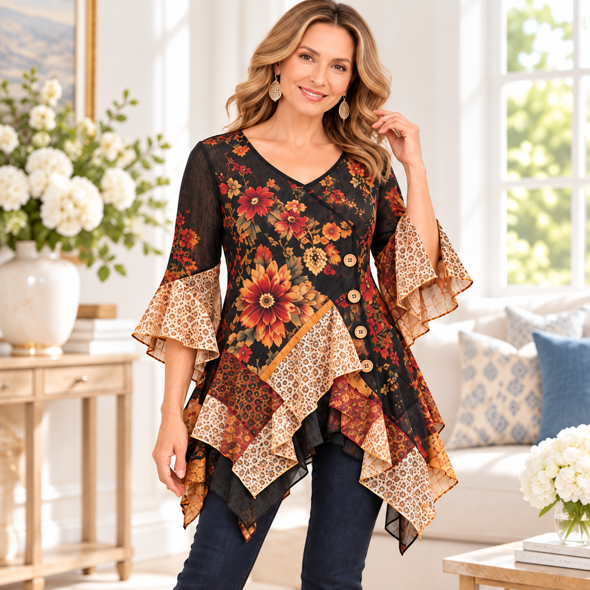 Holly | Floral patchwork print tunic 2
