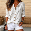 Kate | Leaf print split V-neck button down top 1