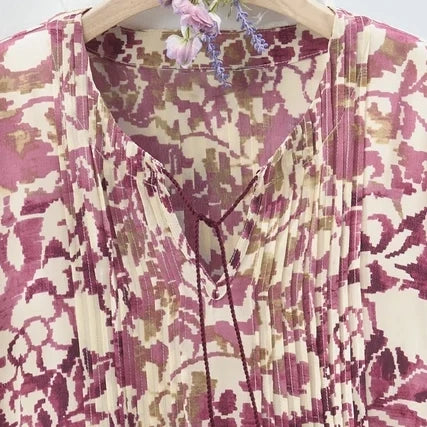 Esther | Pink boho floral print pleated tassel tie top 3