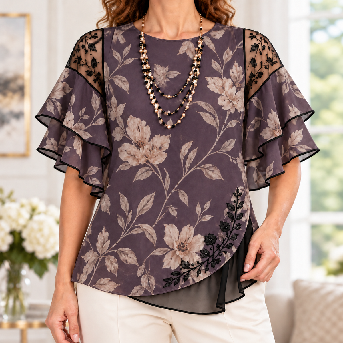 Camilla | Floral print pleated layered blouse 1