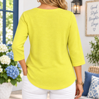 Edith | Floral applique top yellow 3/4 sleeve 4