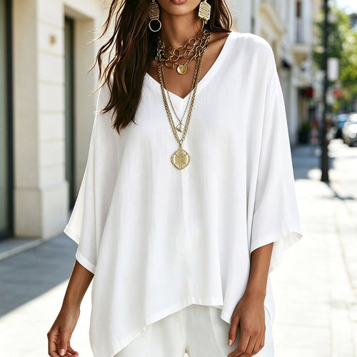 Celine | Relaxed V-neck batwing tunic 1