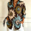 Ingrid | Brown and teal floral print shirt 1