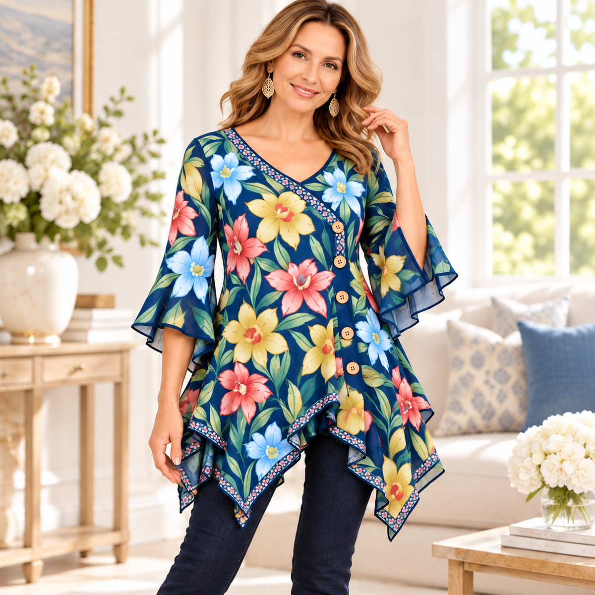 Henrietta | Floral print tunic blue 2