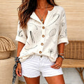 Leila | Line art doodle print split V-neck top 1