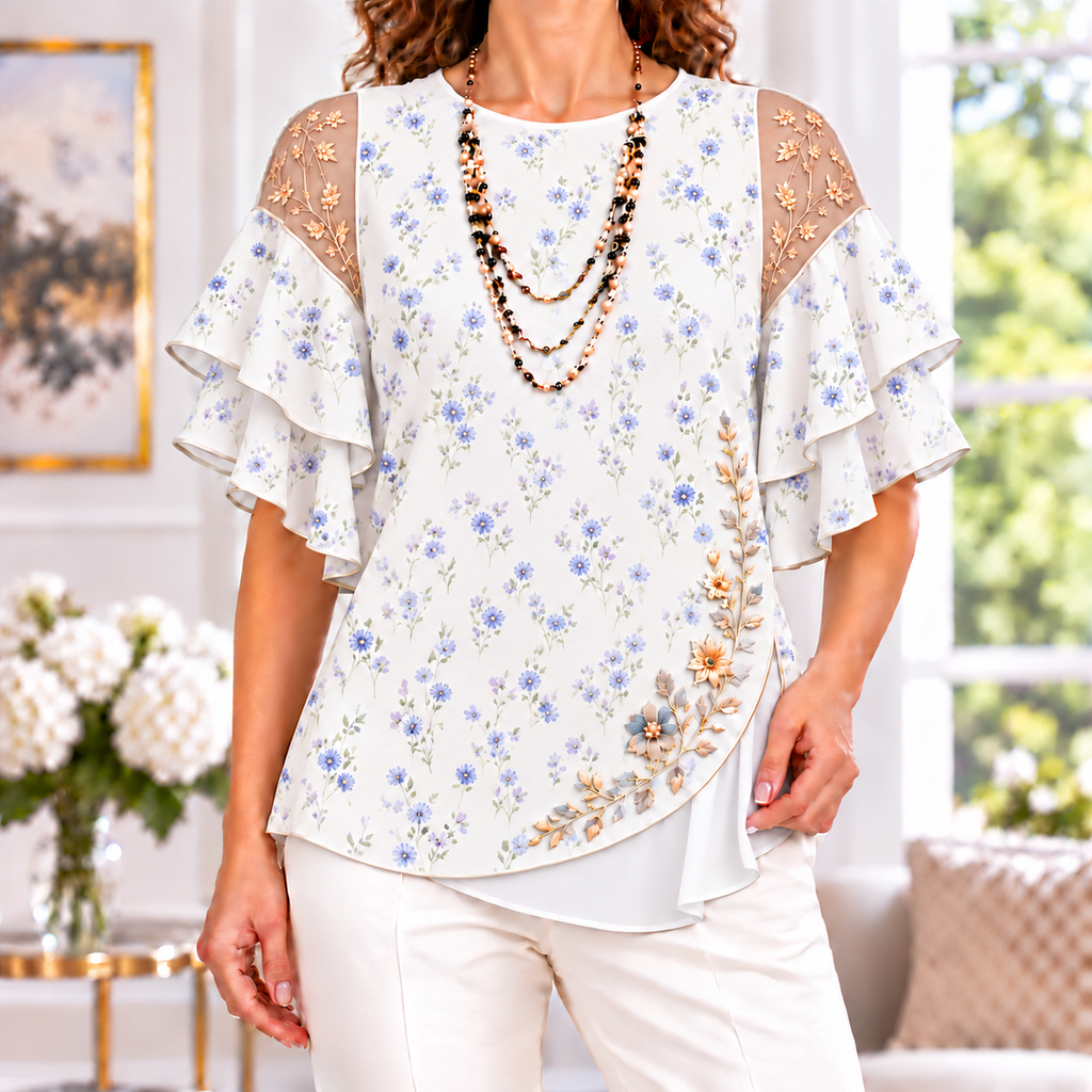 Anabel | Ditsy floral pleated layered blouse 1