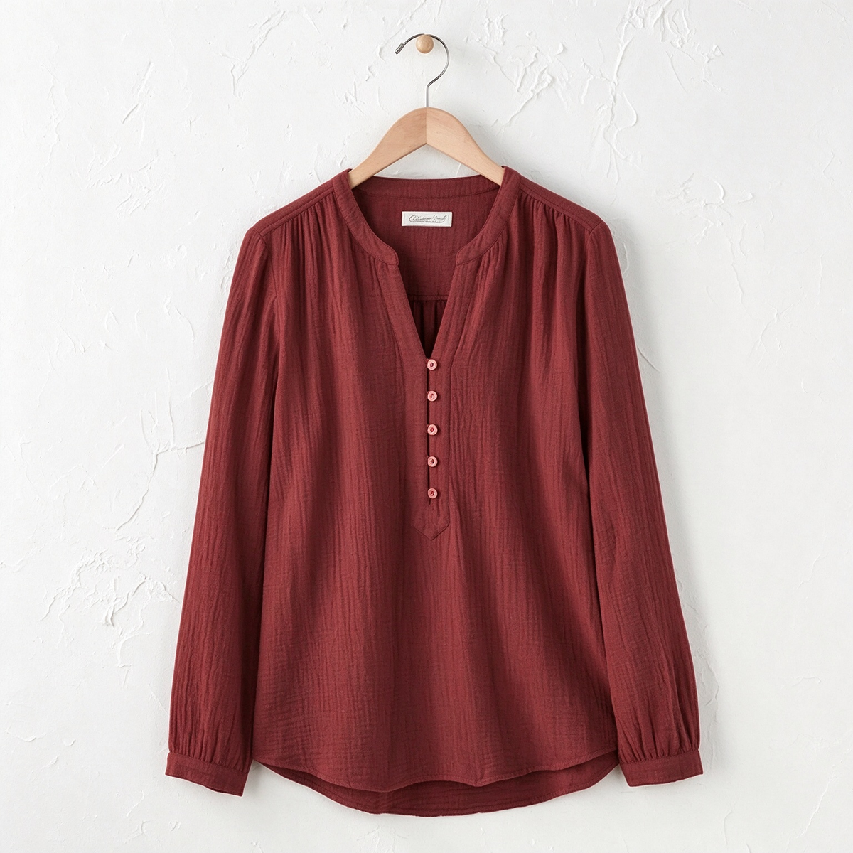 Delphine | Cotton gauze notch neck henley tunic 4