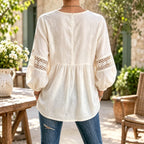 Claire | Boho floral embroidered blouse ivory 3/4 sleeve 4