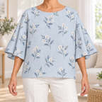 Molly | Boho floral print blouse blue flutter sleeve 1