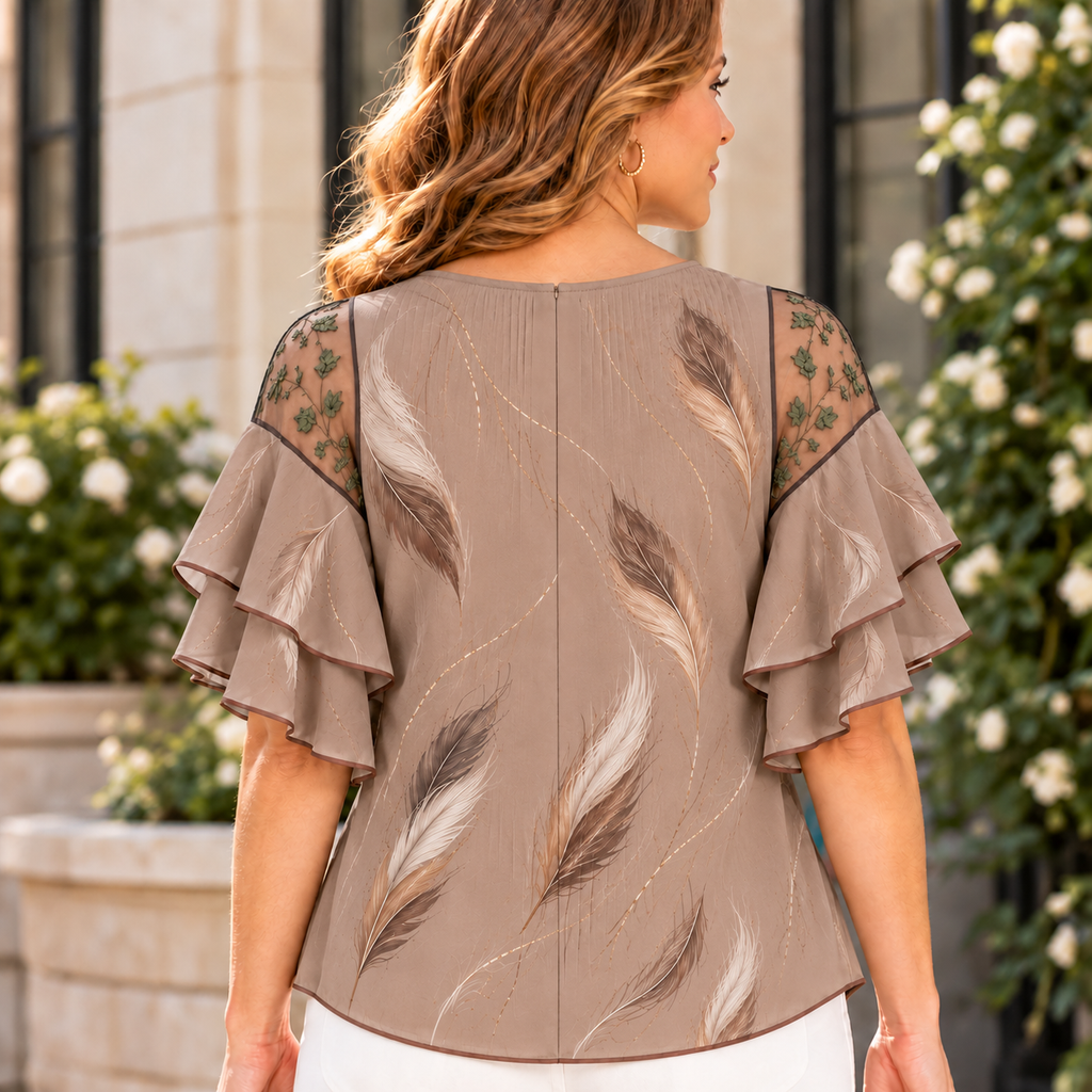 Anita | Feather print pleated layered blouse 3