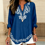 Julia | Damask & floral print split V-neck tunic 1