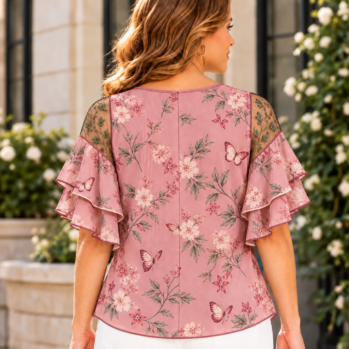 Arielle | Butterfly floral pleated blouse 3